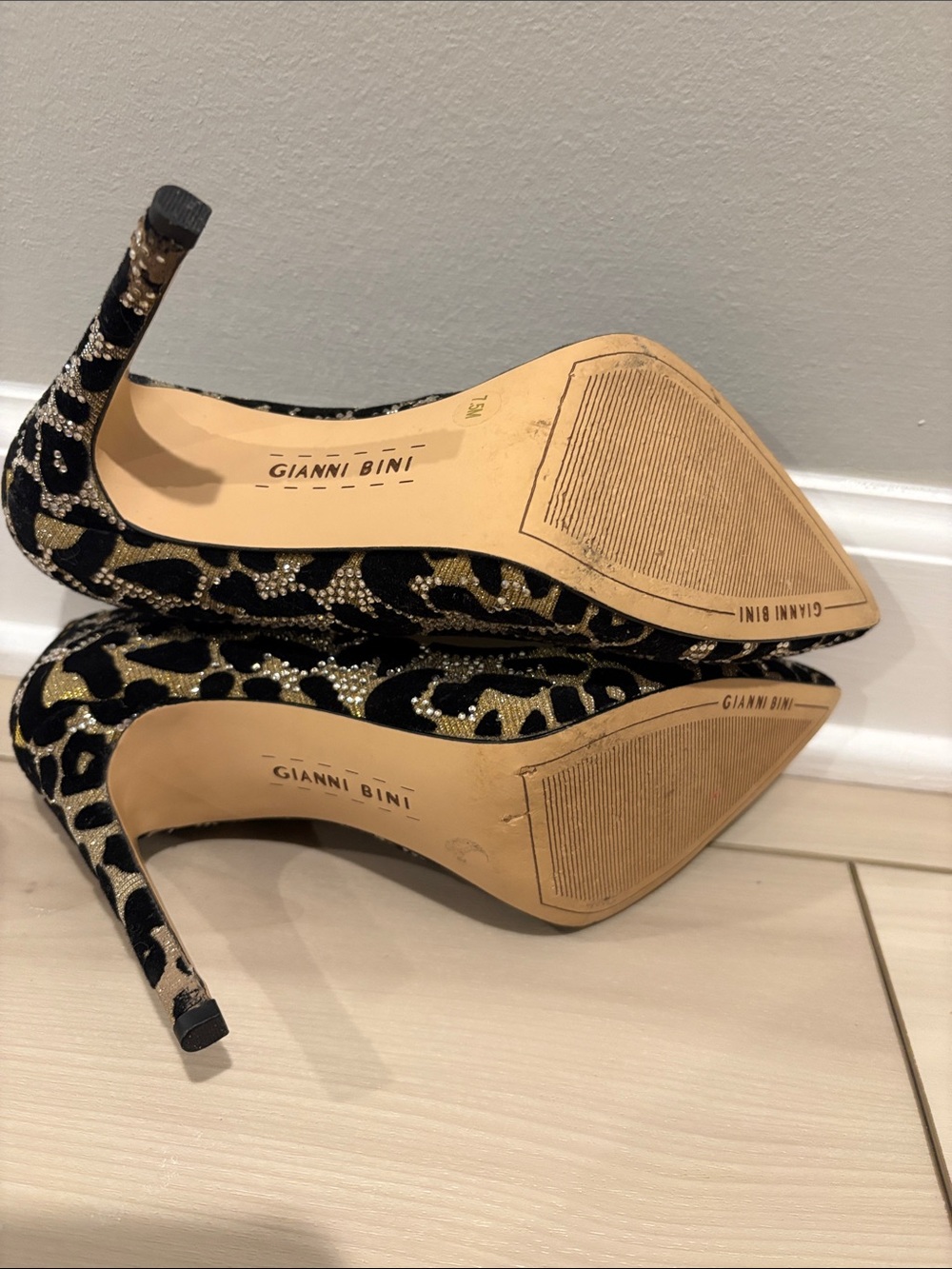 Gianni Bini Black and Gold Crystal-Accent Pointed Toe Pumps - Picture 2 of 6